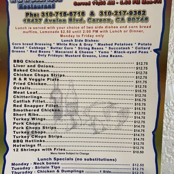 R & R Soul Food menu 1